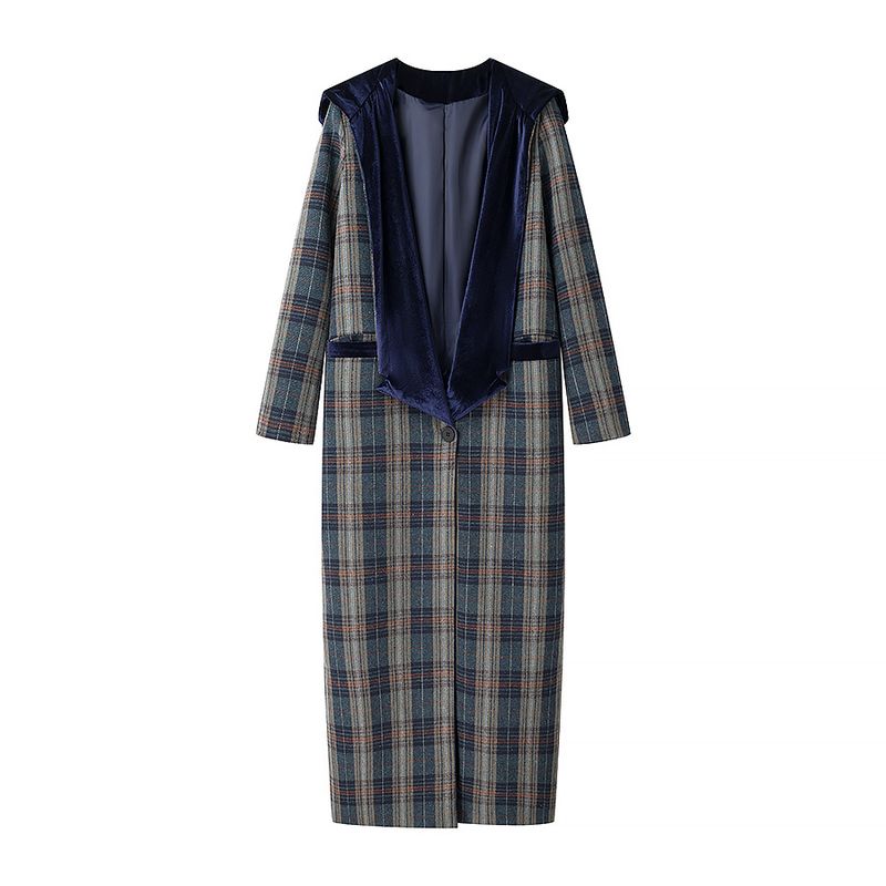 

Kaslead New Women clothes Western Style Fashion Simple and Versatile Long Plaid Woolen Jacket Lattice L