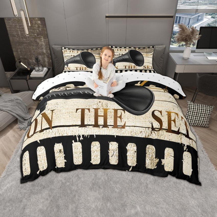 Homewish Vintage Movie Theatre Duvet Cover Set 2Pcs/3Pcs Retro Cinema Popcorn Bedding Film Theme Quilt Cover Set