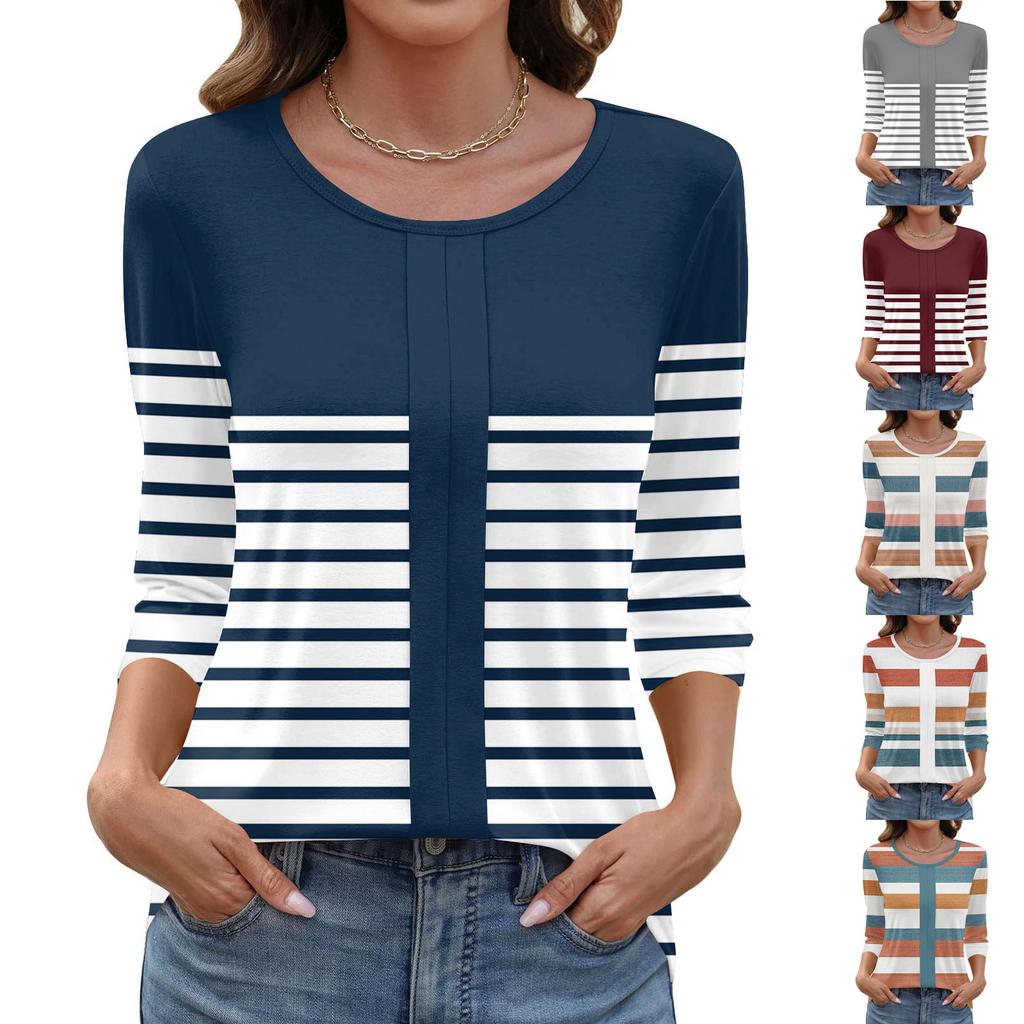 Modisches, lässiges Pullover-Oberteil mit Dreiviertelärmeln und bedrucktem Kragen für Damen