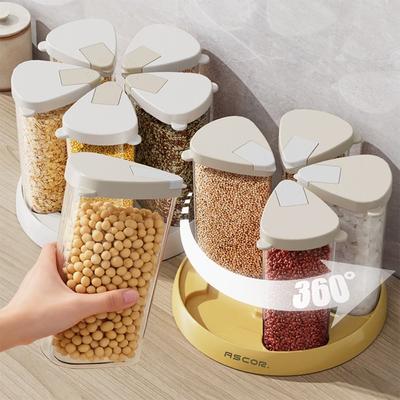 Rotating Grain Dispenser Multi-Compartment Transparent 6-Grid Storage Container Multipurpose Cereal Organizer Food Storage