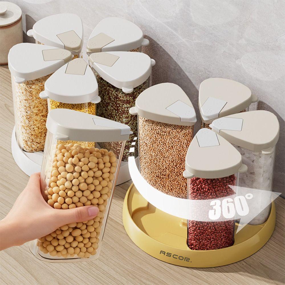 Transparent 6-Grid Storage Container Rotating Cereal Organizer New Grain Dispenser  Food Storage