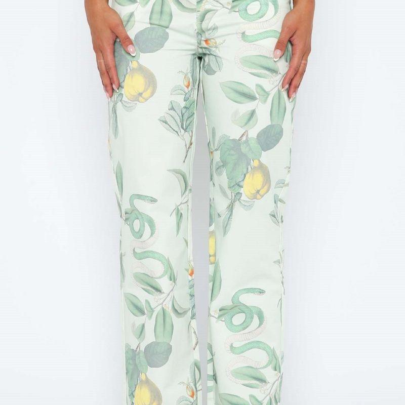 2024 Summer New Arrival Versatile European and American Women's Clothing Fashion Print Elegant Slim Looking Mid-Waist Straight Casual Pants
