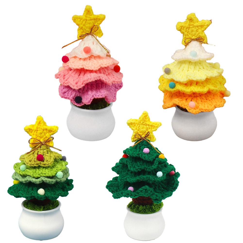 

2025 Knitted Mini Christmas Tree Ornaments Handmade Crochet Christmas Tree Decorations New Year Christmas Desktop Ornaments