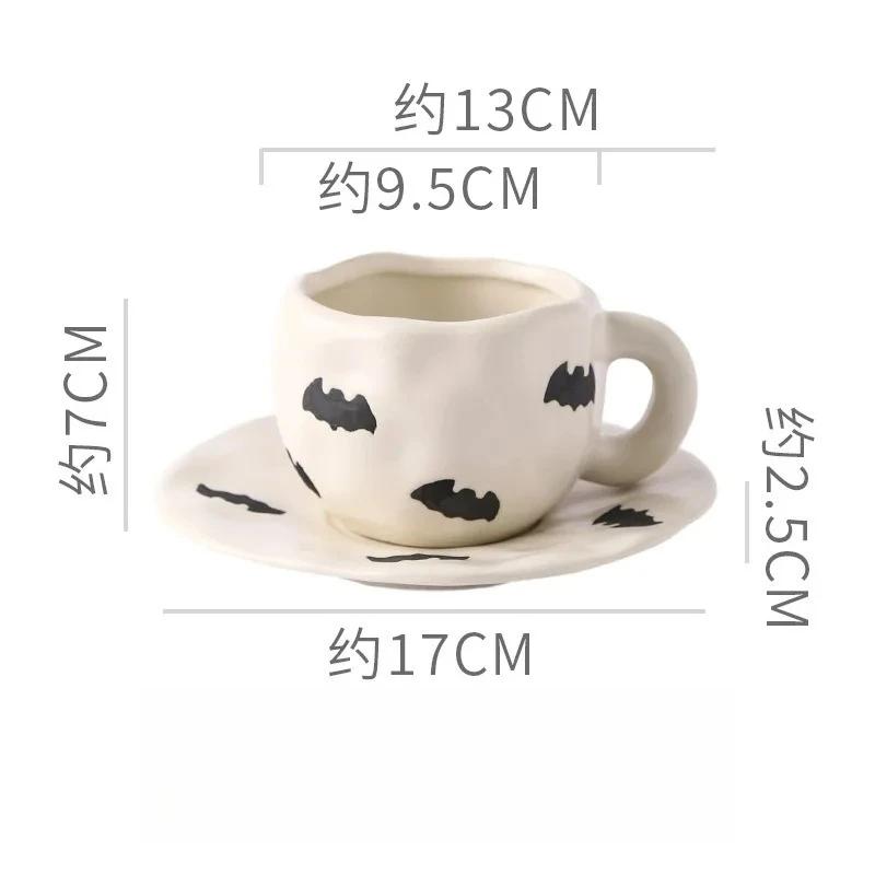 300ml Halloween Ceramic Coffee Cup Irregular Unique Mug with Bat Ghost Pattern Spooky Gift for Home Decor