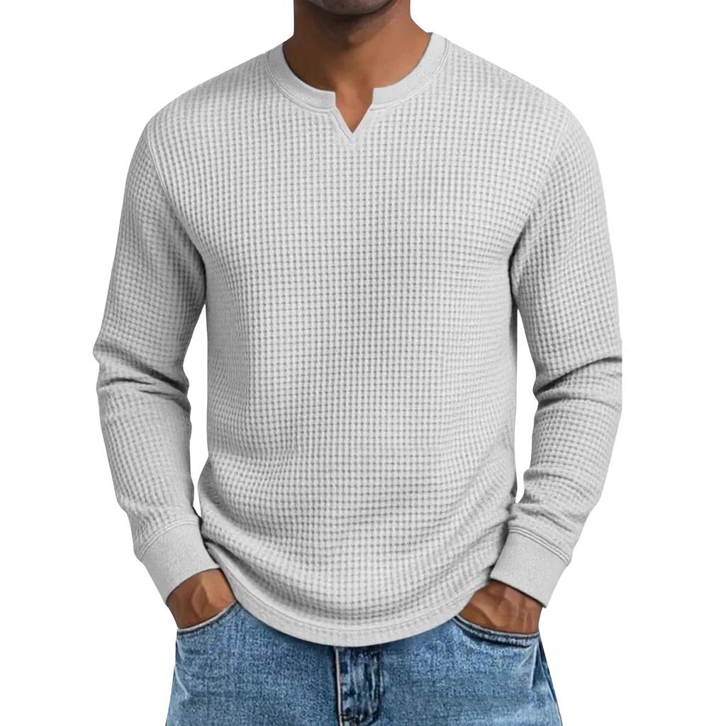 Men's Solid Color V-Neck Long-Sleeved Top Men's Sports Plus Size Casual V-Neck Top
