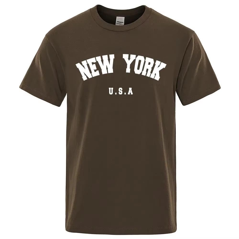Men's U.S.A New York EUA City Street Impresso Camisetas, Loose Oversized T-Shirt, Respirável Manga Curta Algodão Vestuário, Moda