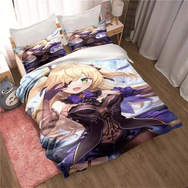Genshin Impact Game Anime Bedding Set Printed Bed Set With Pillowcase Bed Duvet Cover Soft Single Double Queen Super King Size