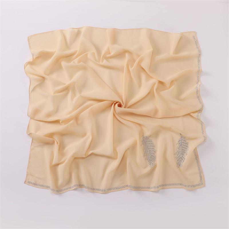 90*90Cm Luxury Rhinestone Feather Square Bubble Chiffon Instant Hijab Shawl Lady High Quality Wrap Bufandas Ramadan Muslim Sjaal