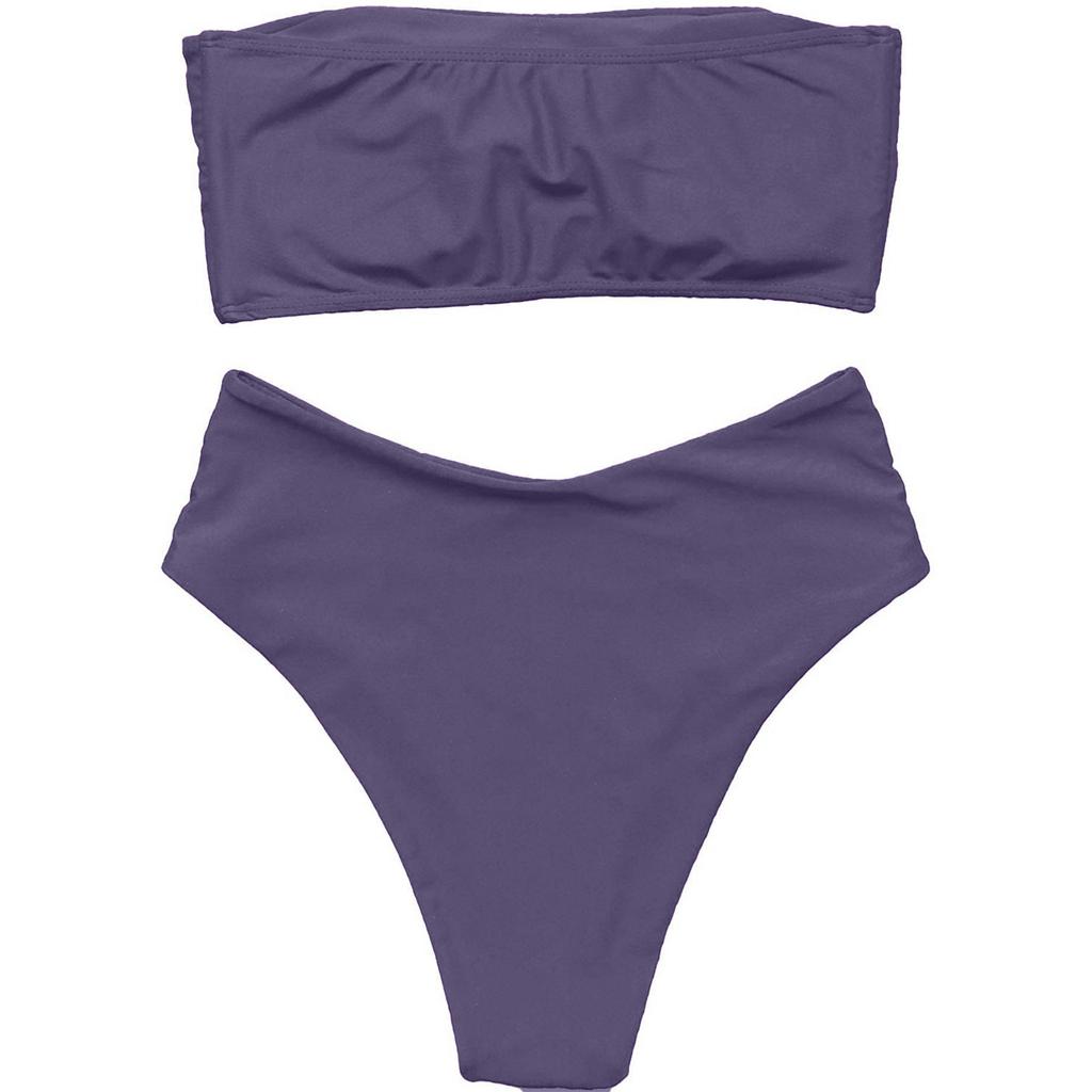 Damen Sexy Mode Einfarbig Bralette Tops Bikini Set Zweiteiliger Badeanzug