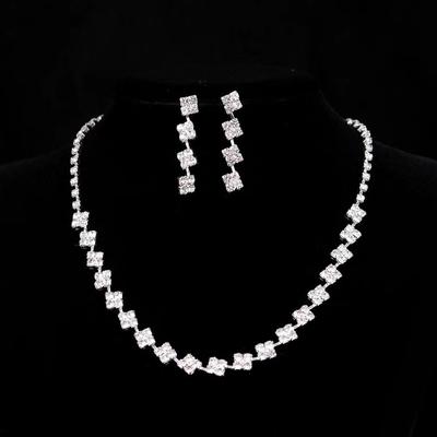 Square Rhinestone Necklace Earrings Set Wedding Dress Accessories Bridal Accessories Ladies Chains
