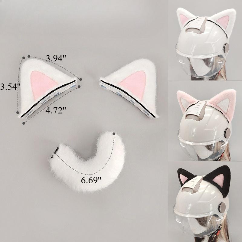 Motorcycle Helmet Cat Ear Plush Patch with Tail for Snowboard Ski Helmet