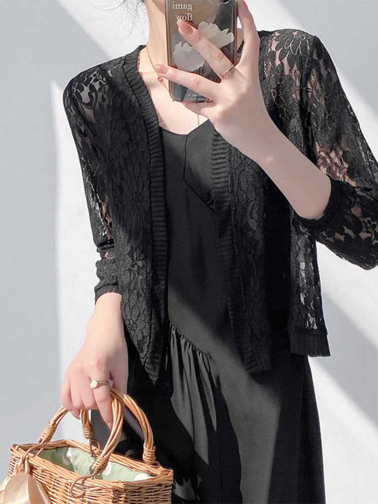 Damen Bolero Vorne Offen Langarm Crop Schals Shrugs Weiß Schwarz Rot Spitze Bolero Hochzeitsjacke Cardigan Top Up Braut Wraps