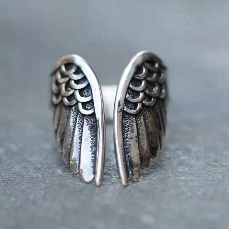 Popular New Angel Wings Ring European and American Retro Black Angel Wings Open Finger Ring