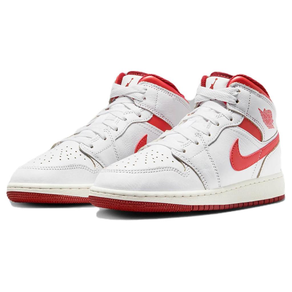 New Jordan 1 Mid SE White Dune Red GS FJ3464-160