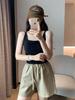 Striped Summer Camisole Vest with Chest Pads – Women's Cross Back Base Layer Outerwear