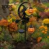 Metall-Rasenornamente für den Garten, Solarbetrieben, Halloween-Hexe, Kürbis, Erdspieß-Licht, Besen, Mond, Saisonale Außenatmosphärenlichter, Statue, Skulptur