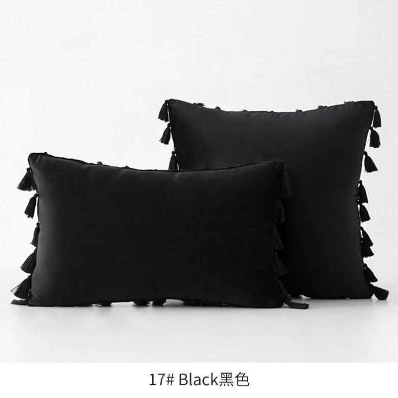 Medicci Home Velvet Soft Solid Decorative Throw Pillow Cover with Tassels Fringe Boho Accent Cushion Case for Couch Sofa Bed