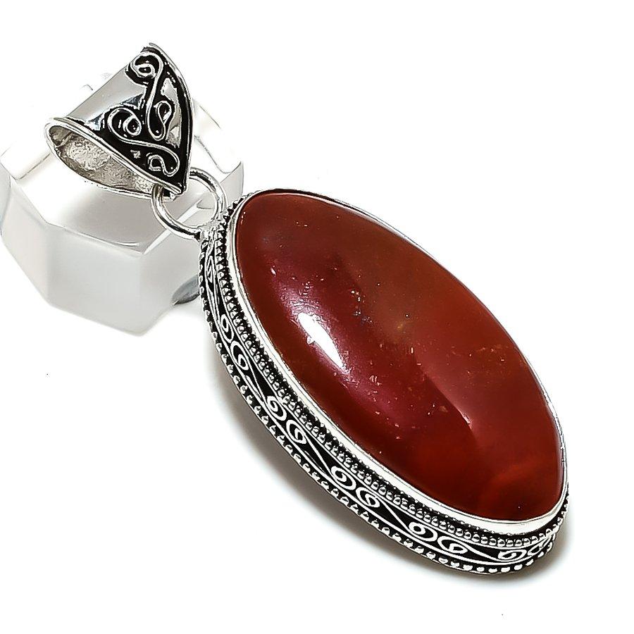 Natural Red River Jasper Handmade 925 Sterling Silver Pendant 2.36" Z5I97