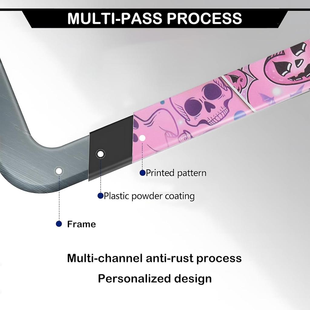 Splicing Skull Ghost Bat License Plate Frames, 2 Pack Halloween Horror Car Plate Frame, Stainless Steel License Plate Holders Covers With Free Screws