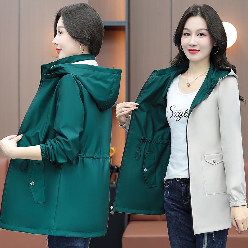 2025 Spring-Autumn Slimming Double-Sided Trench Coat: Waist-Cinching Petite Korean Style, Fashionable and Versatile Women's Outerwear.