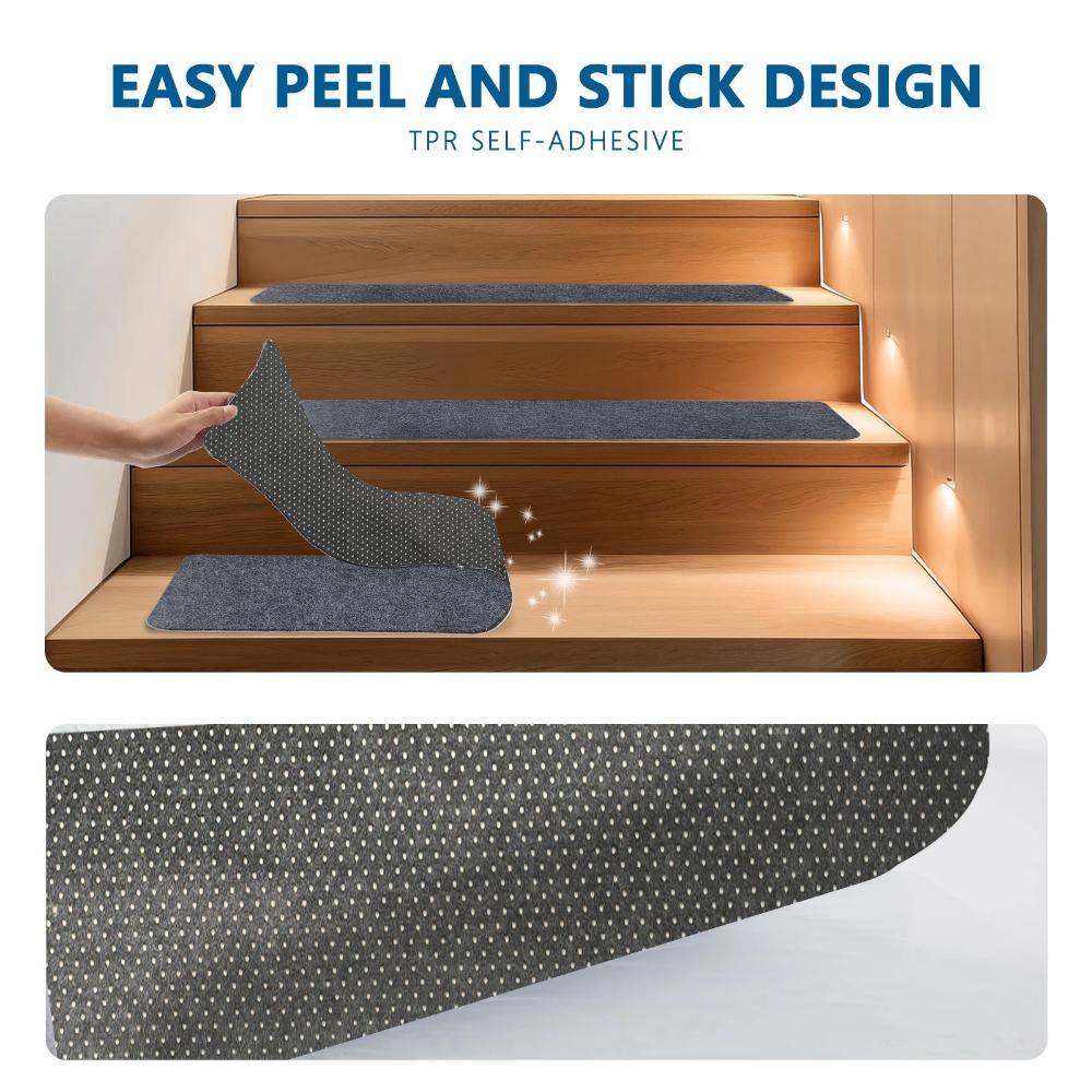 6/12Pcs Soft Stair Tread Carpets Mats Self-Adhesive Non-Slip Water Absorption Stair Carpet Mats Safety Mute Floor Protector Rugs