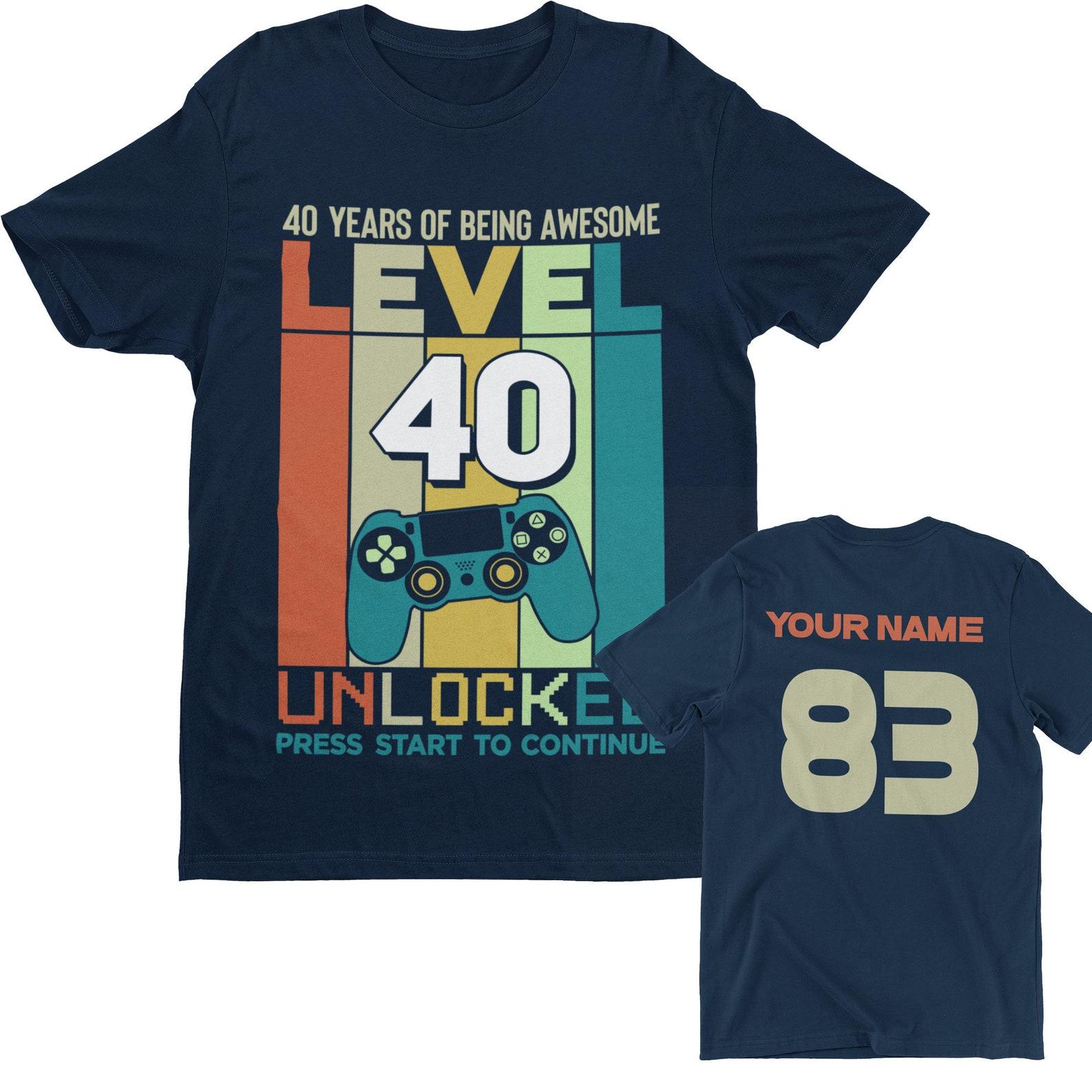 Personalized 40th Birthday T-Shirt: Gamer Style, Custom Back Print XL