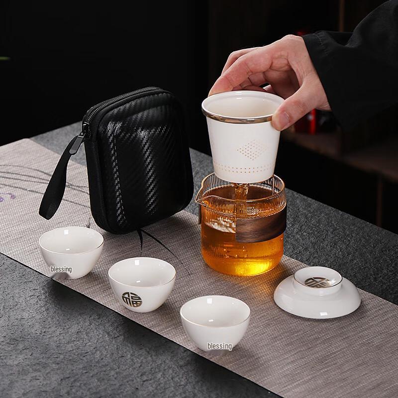 Shangqi White Porcelain Portable Travel Tea Set