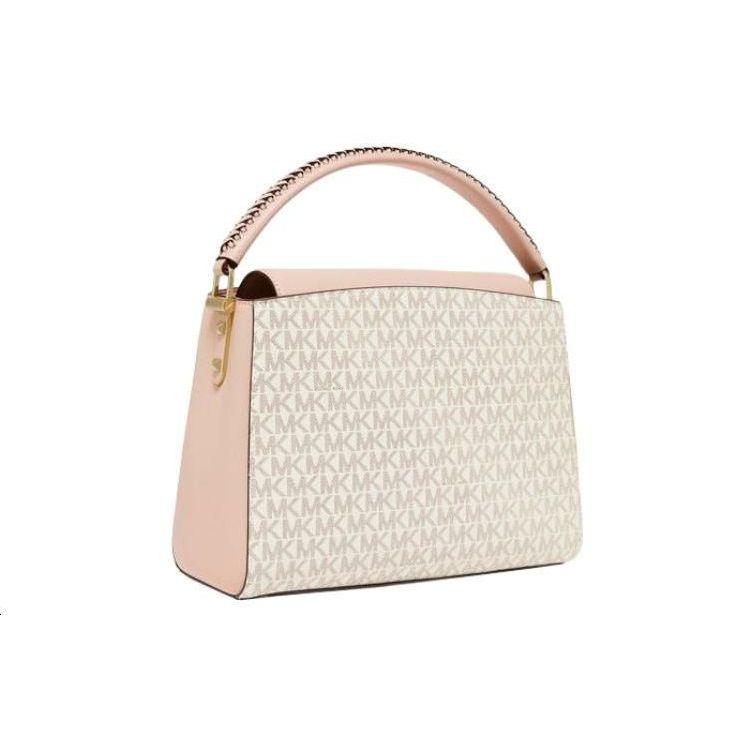 Michael Kors Karlie Vintage Monogram Logo Color Block Leather Shoulder Bag Women handbags Vanilla-White Pink 30F1GCDS2B-173