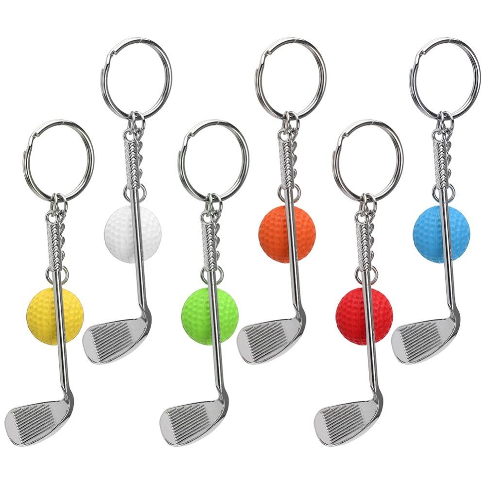 6pcs Ball Shape Mini Golf Keychain Creative Design Racket Keychain Pendant Keychain For Bags