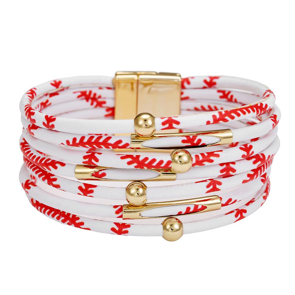 Leopard Print Magnetic Buckle Leather Bracelet: Alloy Beaded Cord with Copper Tube