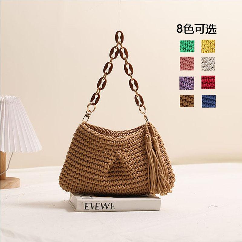 Korean Fashion New Tassel Cotton Thread Straw Woven Armpit Single Shoulder Niche Women's Vacation Beach Bag