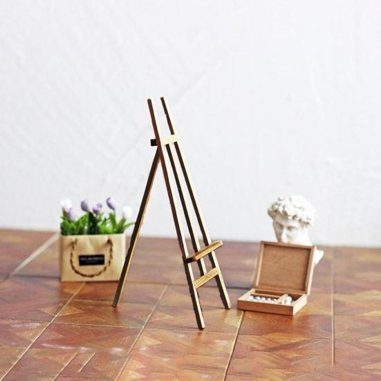 Miniature Easel Stand Solid Wood Realistic DIY Crafts Kids Gifts Toys Studio Furniture 0.05 Dollhouse Scene Ornament Mini