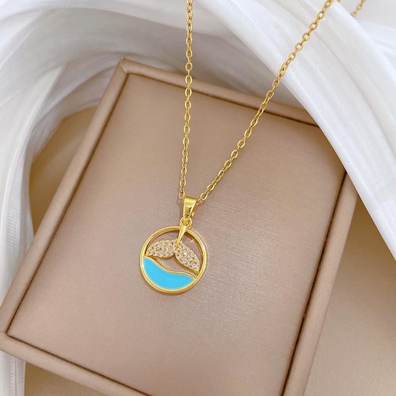 Ocean Fishtail Personality Light Luxury Temperament Gorgeous Full Diamond Necklace Female Versatile Collarbone Chain Titanium Steel Chain