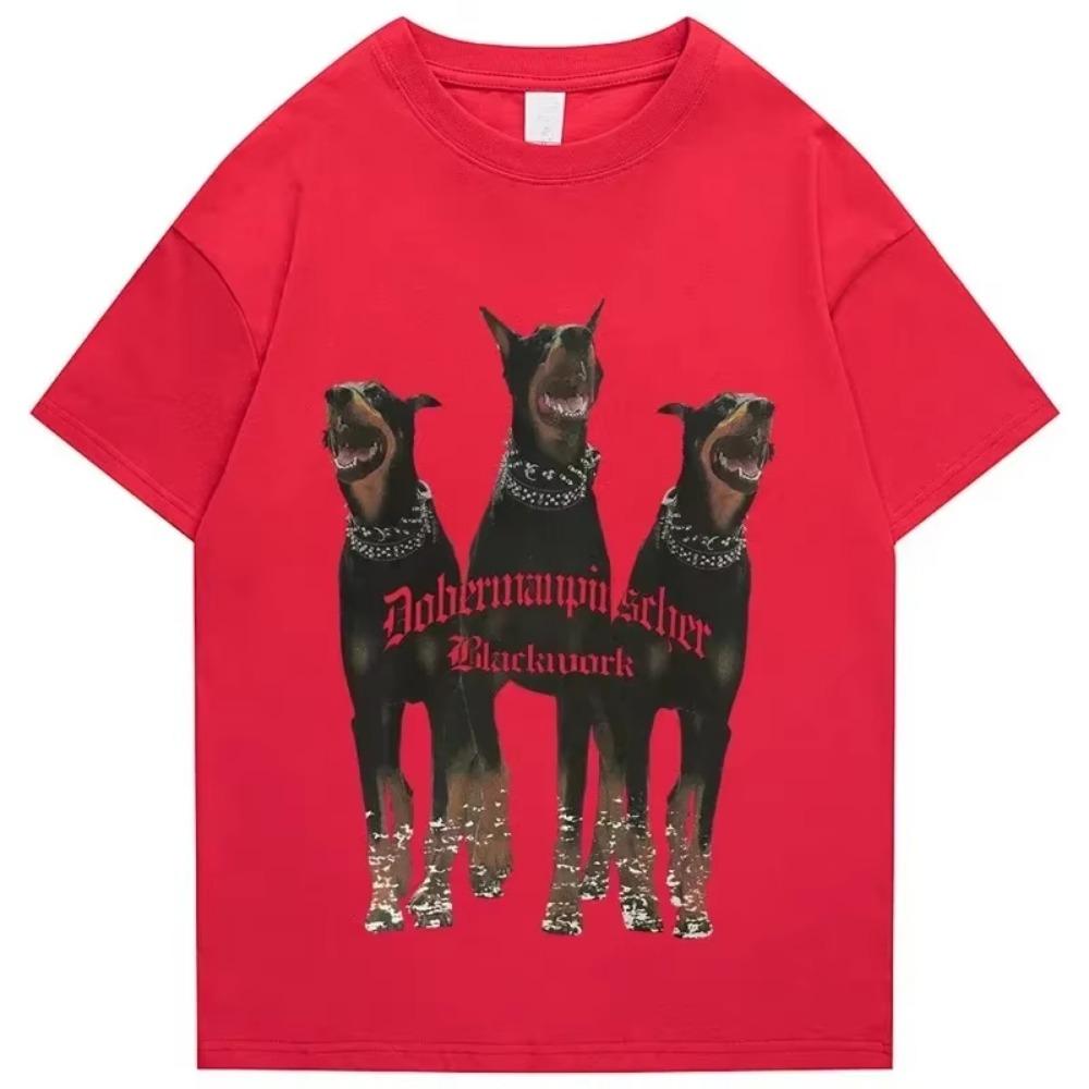Hip Hop Street T Shirt Doberman Dog Graphic Print Oversized T-Shirt Streetwear Fashion Oversized Cotton Tees Summer Women Tops