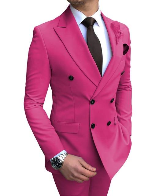 HOTK Hommes 3 pièces à Double Boutonnage Revers de Pointe smokings de marié Slim Fit Costumes Formels d/'affaires