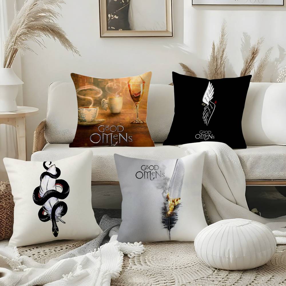 Tv G-Good Omens Pillow Case Plush Fabric Soft Double-Sided Printed Sofa Warm Winter Home Gift Cushion Cover