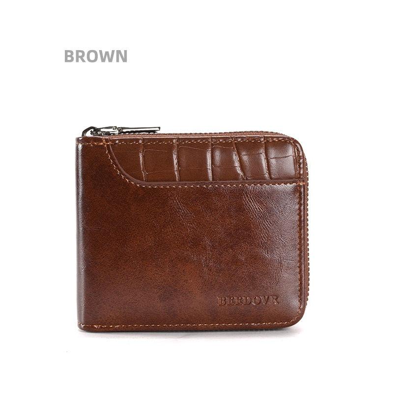 RFID Anti Theft Zipper Card Holder Vintage Design Men Fashion Purse Wallets Money Pack GZW