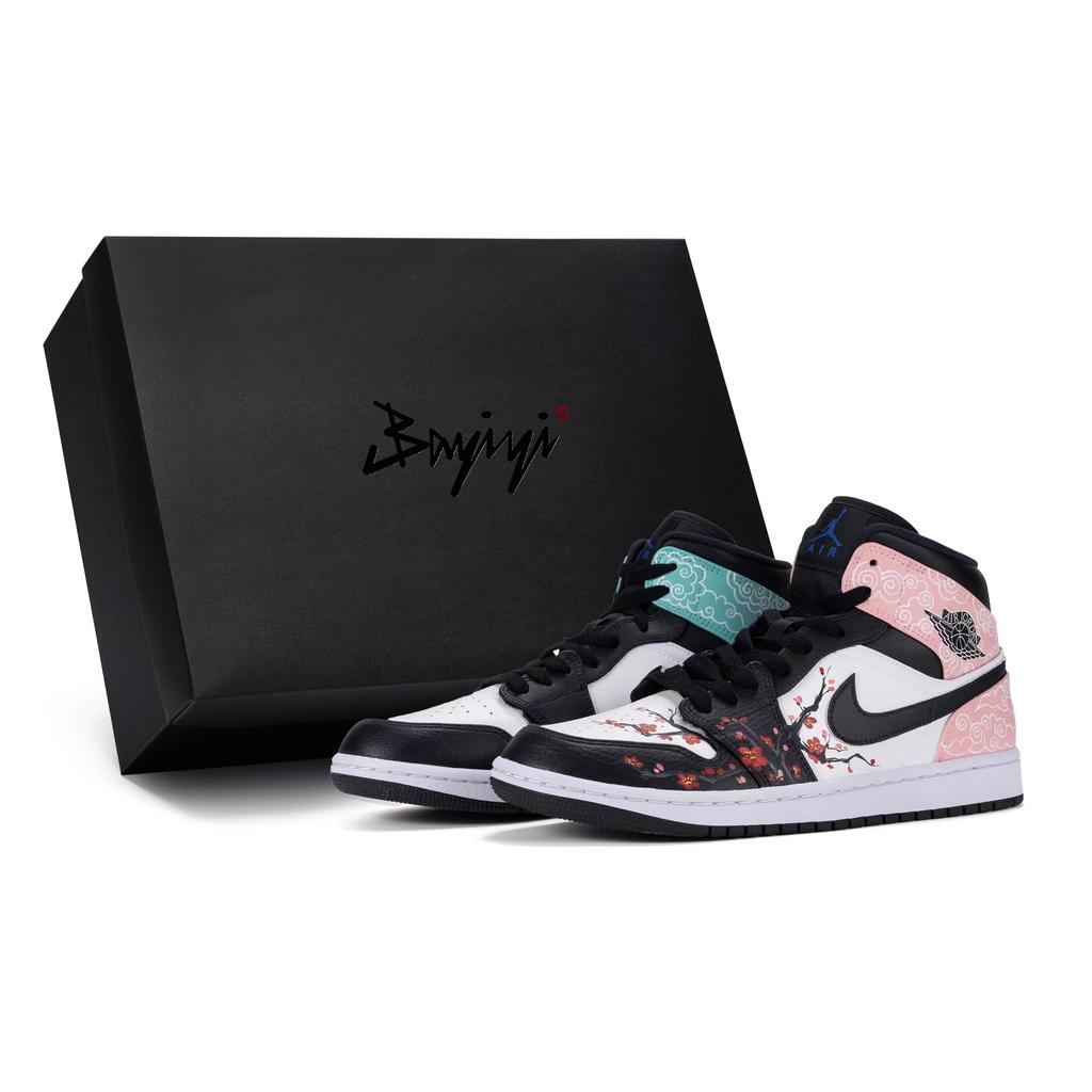 Jordan Air Jordan 1 Mid 'hyper Royal' Mid top Vintage Basketball Shoes Men's Black White 554724-077(TeamR-S-BOX)