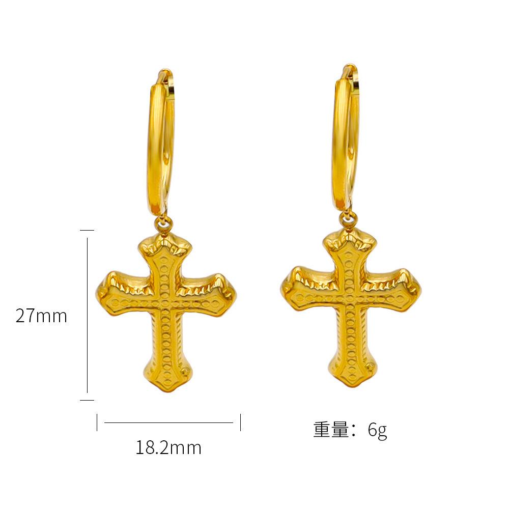 Vintage Cross Pendant Earrings Premium Sense 18K Simple Women'S Titanium Steel Earrings