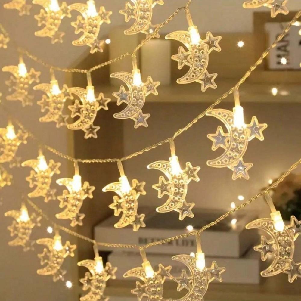 1PC 1.5M10LED/3M20LED Ramadan three stars and moon light string,powered by AA batteries(excl),used for room Ramadan decoration