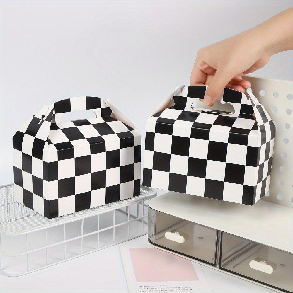 12pcs Checkered Gift Boxes with Handle Black and White Checker Racing Treat Boxes Folden Cardboard Boxes Race Car Theme Party Favors Boxe