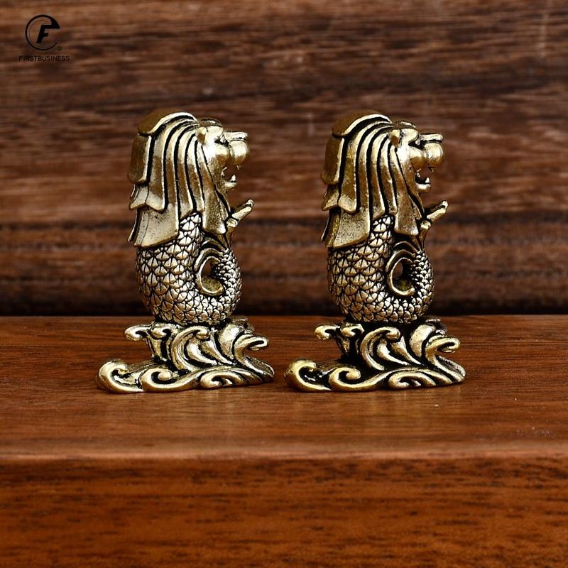 Brass Craft Fish-tail Lion Ornament Desk Decoration Cross-Border Landmark Building Brass Lion Head Fish Body Statue