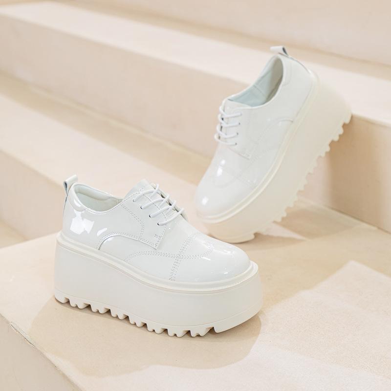 

Korean version of black small leather shoes women s shoes, spring 2025 new thick soles increase by 8 cm, white small leather shoes are versatile 39 белый