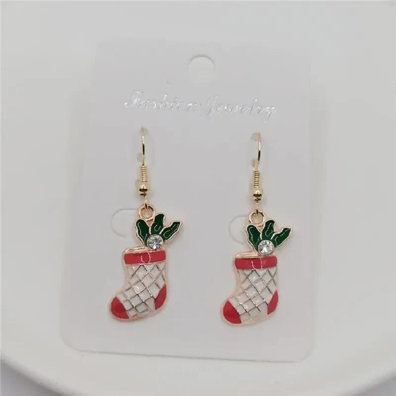 Christmas Tree Wreath Crutch Gift Box Santa Claus Snowman Deer Earrings Ladies Long Tassel Circle Accessories Creative Gifts
