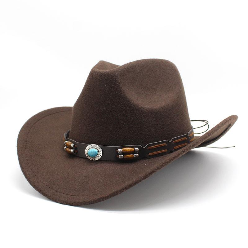 

Шерстяная шляпа в стиле вестерн, ковбойская шляпа для мужчин и женщин, парная шляпа, завитые украшения, аксессуары M（56-58cm） темно-коричневого