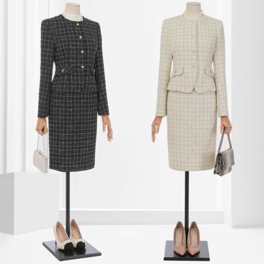 Win Luxury Tweed Collarless Jacket + Skirt Set