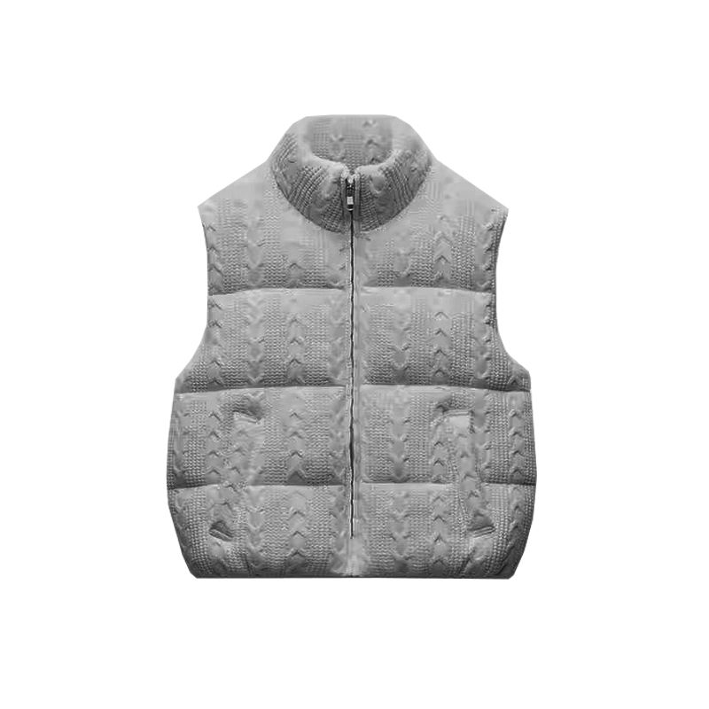 Fall and Winter New Women's Clothing Fashion Style Stand Collar Sleeveless Zipper Ornament Short Knitting Cotton-Padded Jacket Vest 6318224