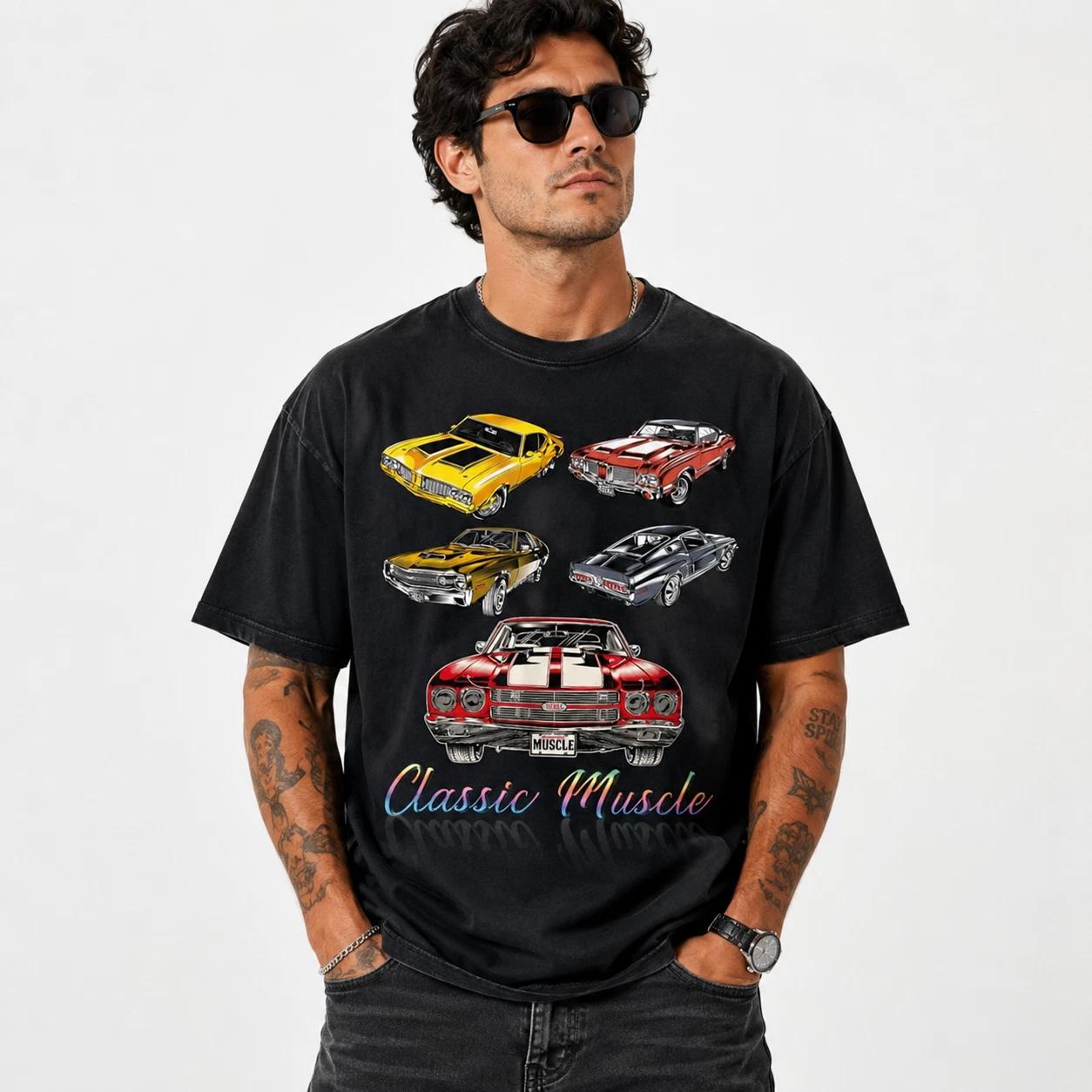 Classic Muscle Cars T-Shirt Vintage American Muscle Car Graphic Tee XL