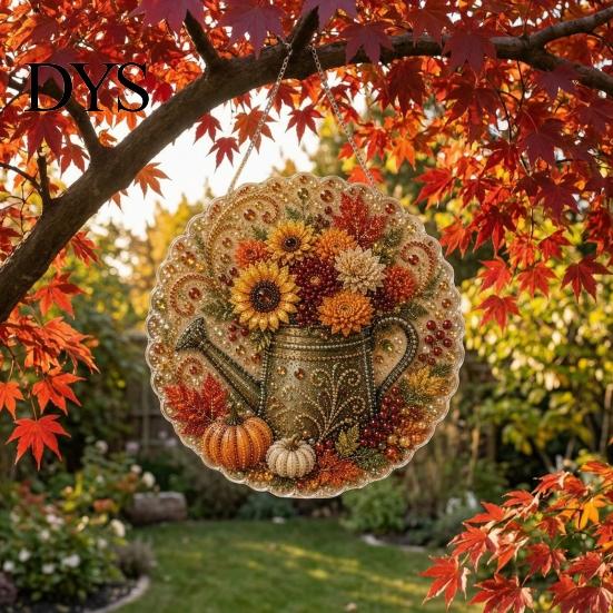 Window Hanging Art Autumn Diamond Painting Pendant, Acrylic Ornament, Decorative Craft for Outdoor Porch Decor Harvest Festival, Fall Theme