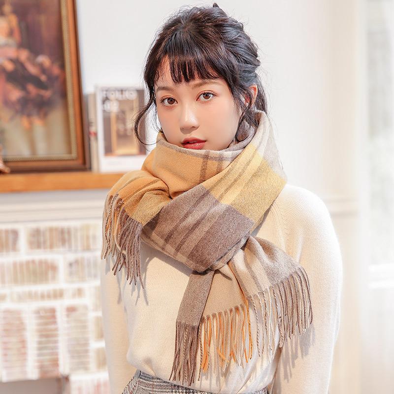 100% Wool Scarf Women Thicken Warm Pink Plaid Echarpe Shawls and Wraps Checkered Pashmina Winter Cashmere Scarves Foulard Femme